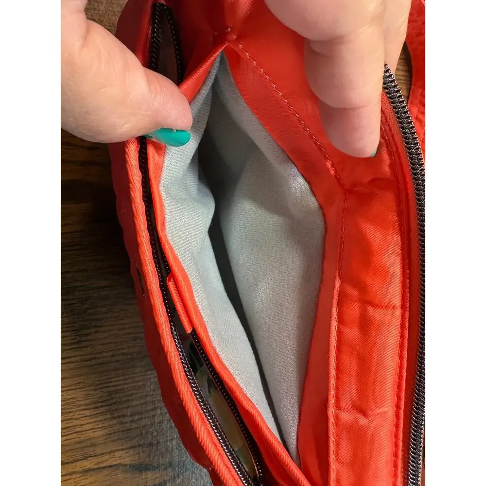 Lug Quilted Orange Crossbody Bag Zipper Accents Inner Pockets Shoulder Strap